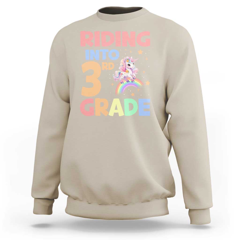 Back To School Unicorn Sweatshirt Riding Into 3rd Grade Rainbow Star - Wonder Print Shop