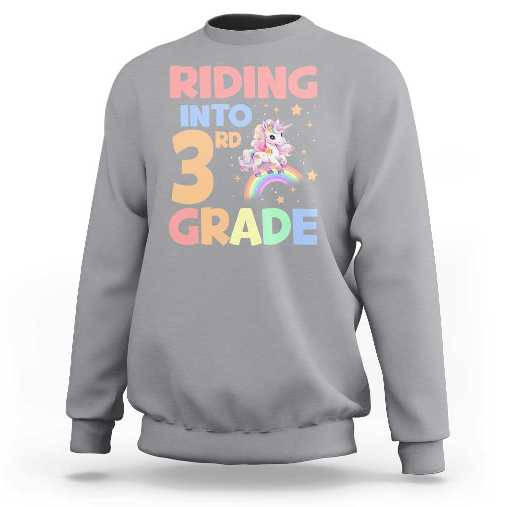 Back To School Unicorn Sweatshirt Riding Into 3rd Grade Rainbow Star - Wonder Print Shop