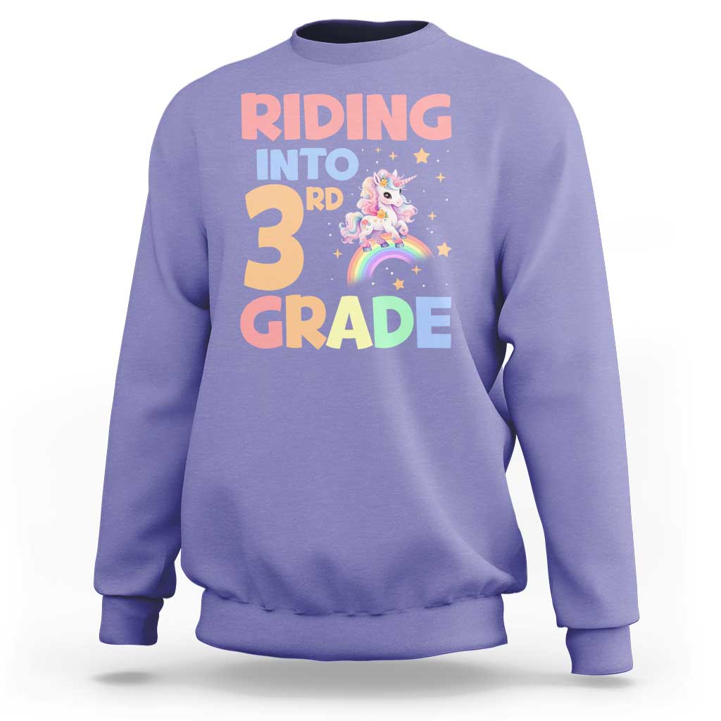 Back To School Unicorn Sweatshirt Riding Into 3rd Grade Rainbow Star - Wonder Print Shop
