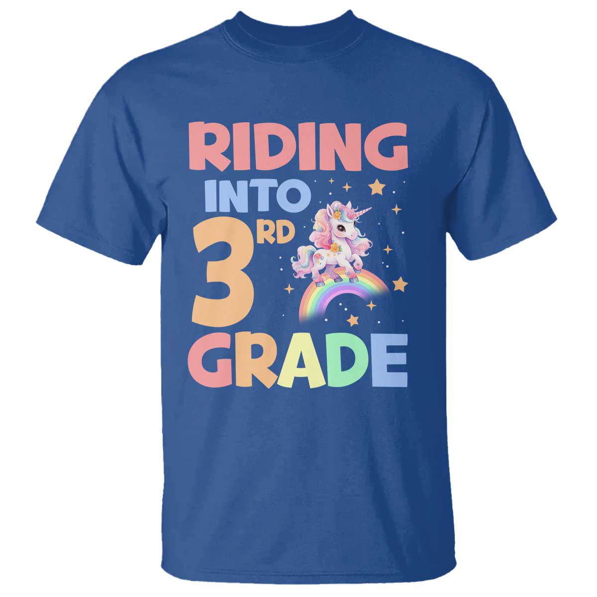 Back To School Unicorn T Shirt Riding Into 3rd Grade Rainbow Star - Wonder Print Shop