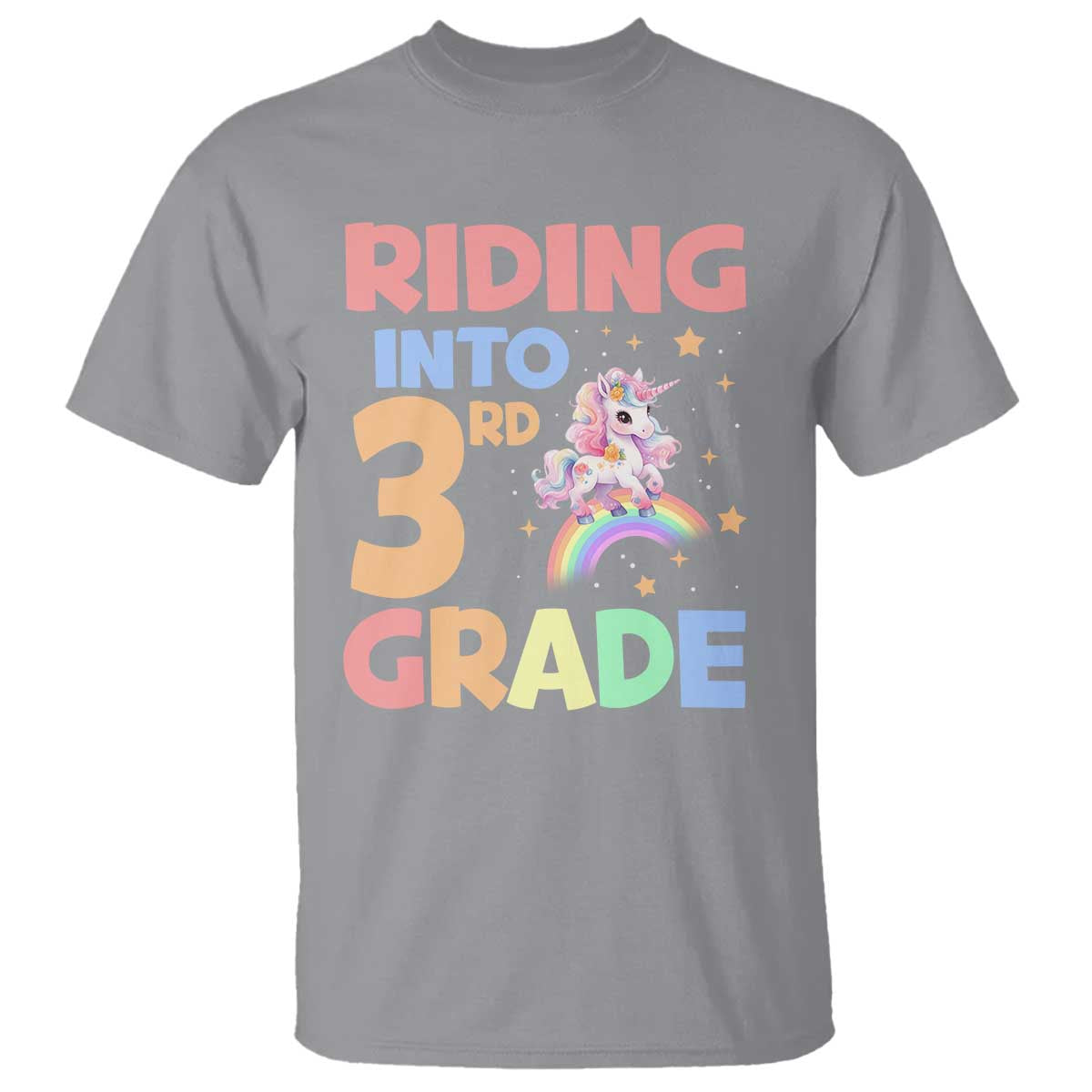 Back To School Unicorn T Shirt Riding Into 3rd Grade Rainbow Star - Wonder Print Shop