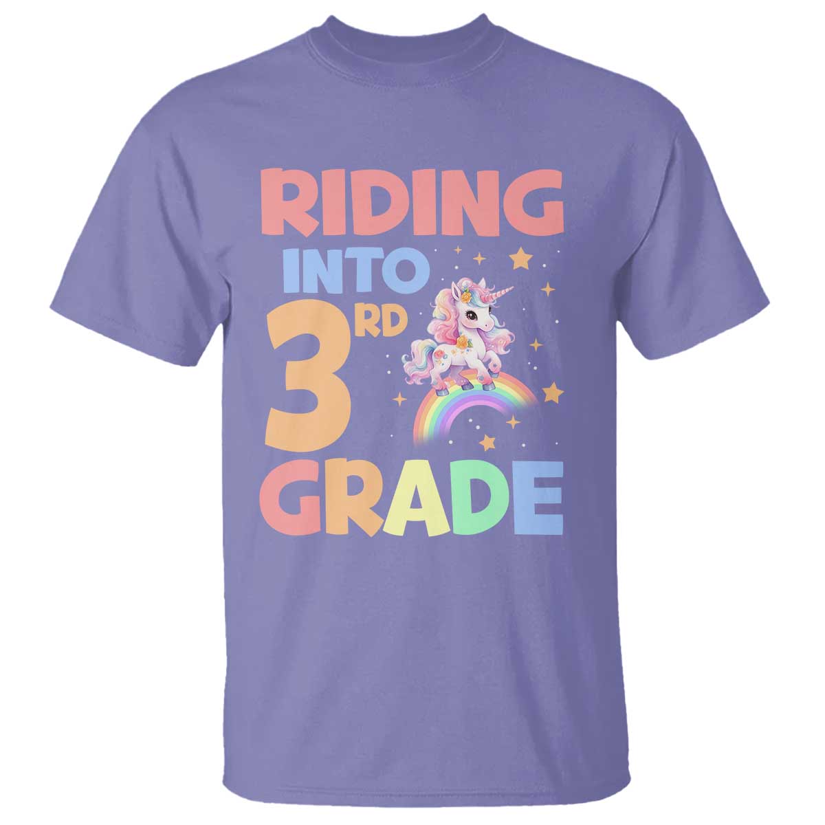 Back To School Unicorn T Shirt Riding Into 3rd Grade Rainbow Star - Wonder Print Shop