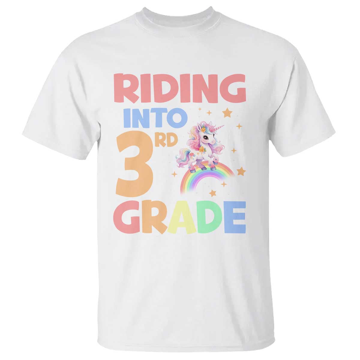 Back To School Unicorn T Shirt Riding Into 3rd Grade Rainbow Star - Wonder Print Shop