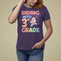 Back To School Unicorn T Shirt For Women Riding Into 3rd Grade Rainbow Star - Wonder Print Shop