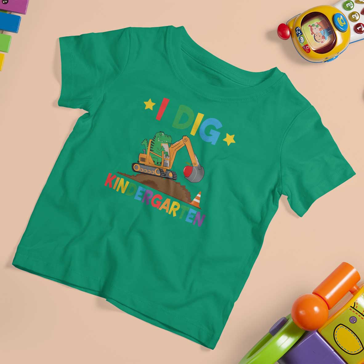 I Dig Kindergarten T Shirt For Kid Back To School Dinosaur Truck Construction - Wonder Print Shop