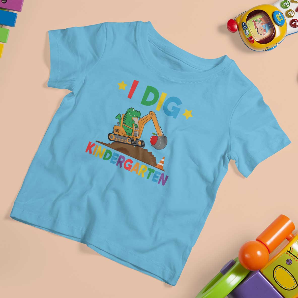 I Dig Kindergarten T Shirt For Kid Back To School Dinosaur Truck Construction - Wonder Print Shop