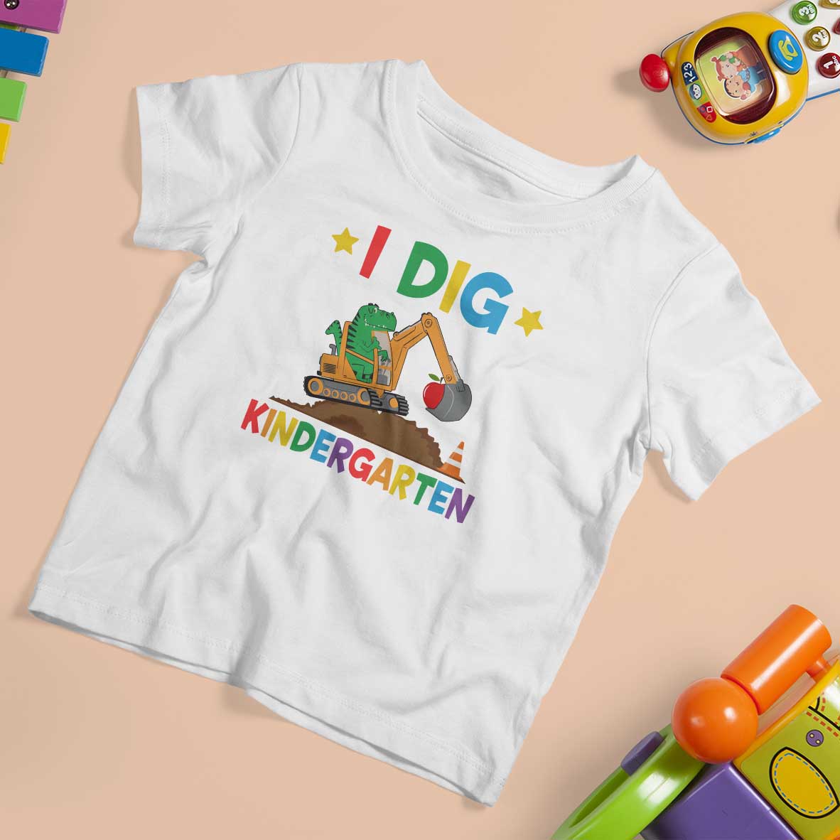 I Dig Kindergarten T Shirt For Kid Back To School Dinosaur Truck Construction - Wonder Print Shop