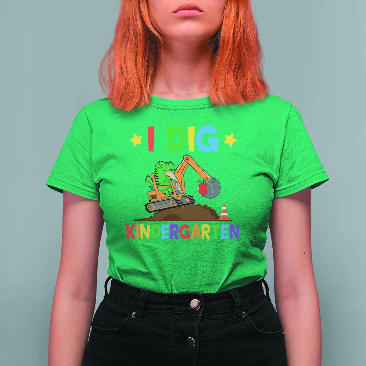 I Dig Kindergarten T Shirt For Women Back To School Dinosaur Truck Construction - Wonder Print Shop