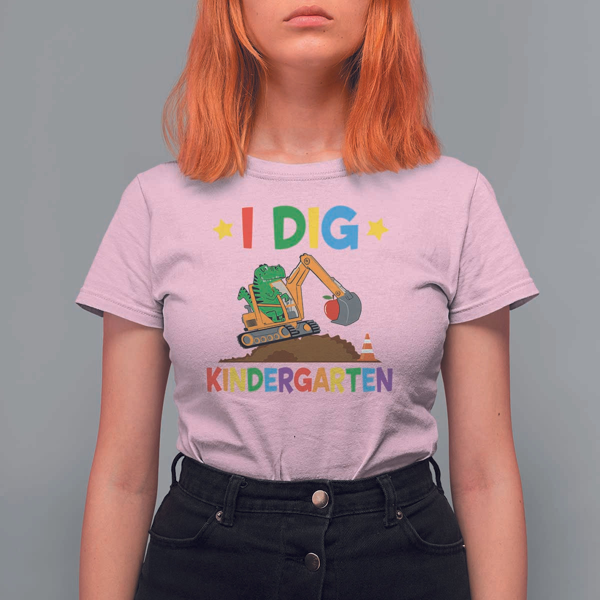 I Dig Kindergarten T Shirt For Women Back To School Dinosaur Truck Construction - Wonder Print Shop