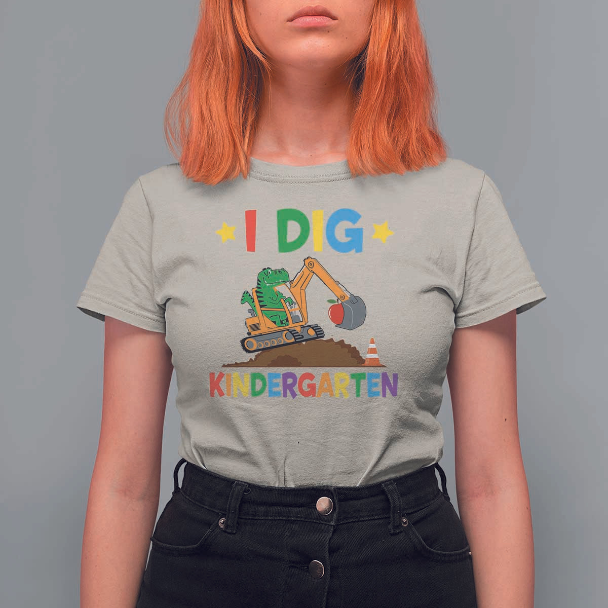 I Dig Kindergarten T Shirt For Women Back To School Dinosaur Truck Construction - Wonder Print Shop