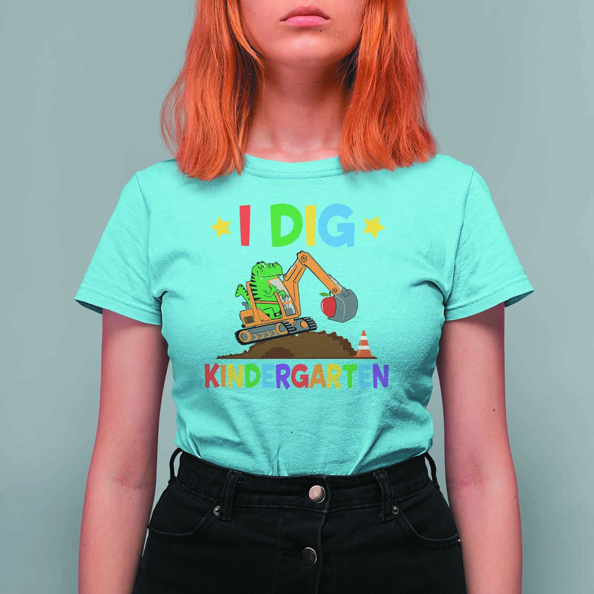 I Dig Kindergarten T Shirt For Women Back To School Dinosaur Truck Construction - Wonder Print Shop