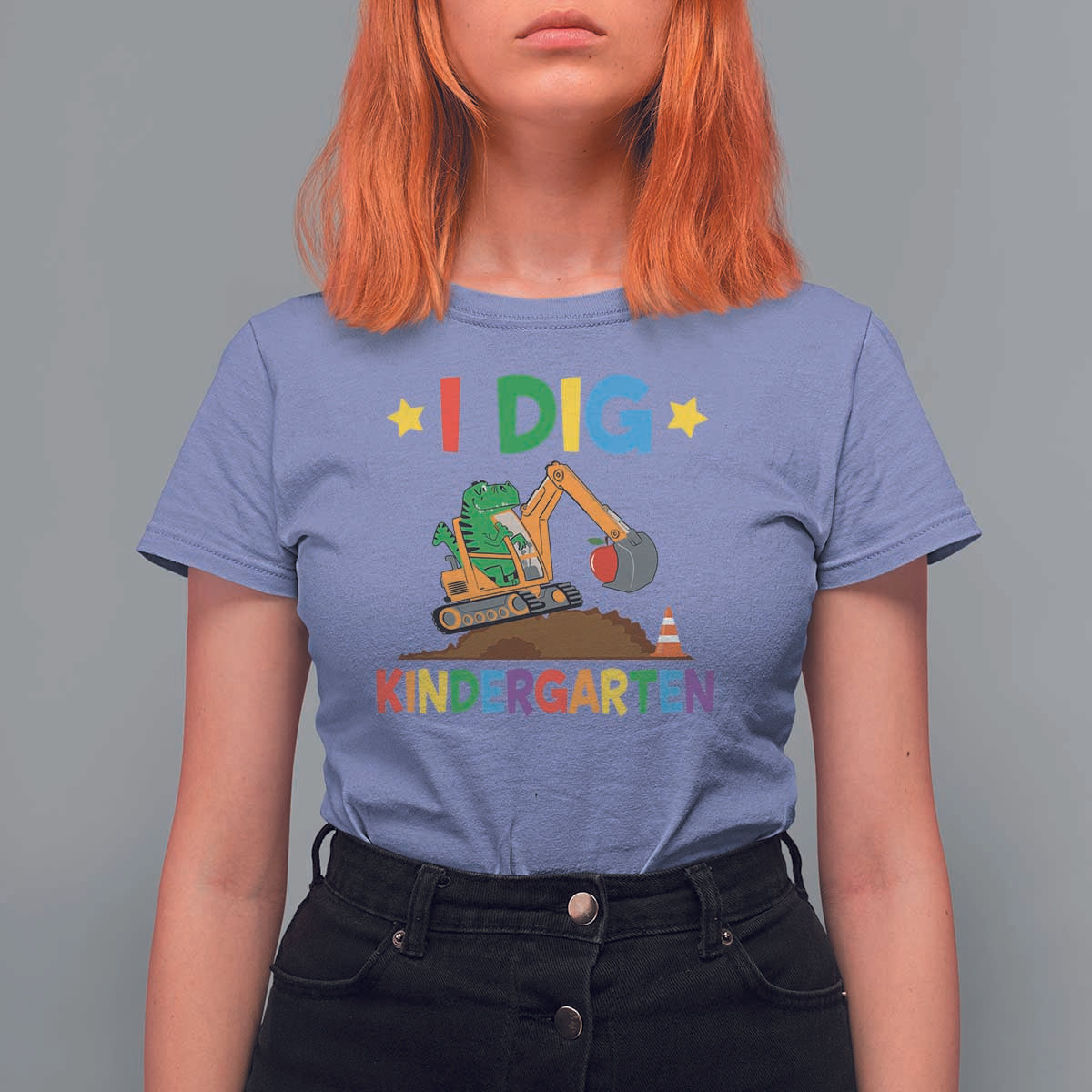 I Dig Kindergarten T Shirt For Women Back To School Dinosaur Truck Construction - Wonder Print Shop