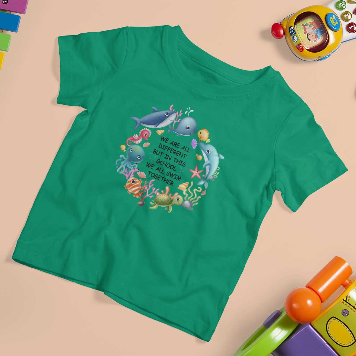 Back To School T Shirt For Kid We Are All Different But In This School We All Swim Together Sea Animals - Wonder Print Shop