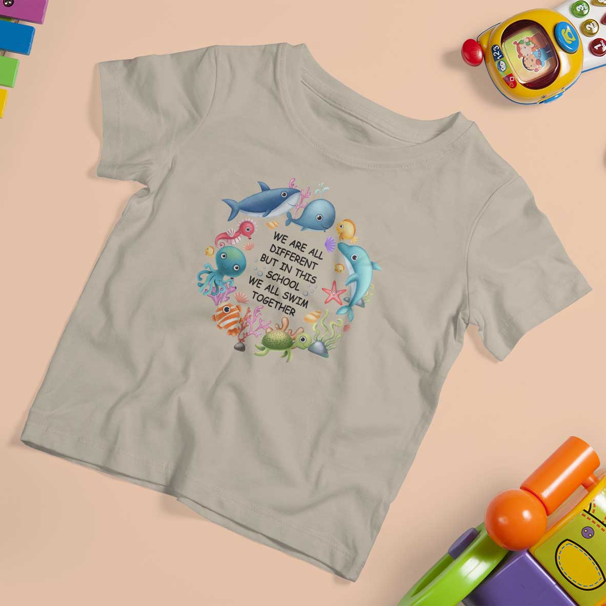 Back To School T Shirt For Kid We Are All Different But In This School We All Swim Together Sea Animals - Wonder Print Shop