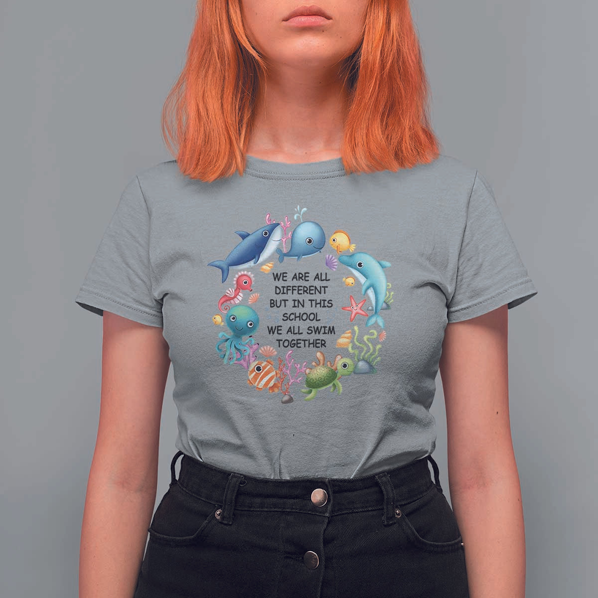 Back To School T Shirt For Women We Are All Different But In This School We All Swim Together Sea Animals - Wonder Print Shop