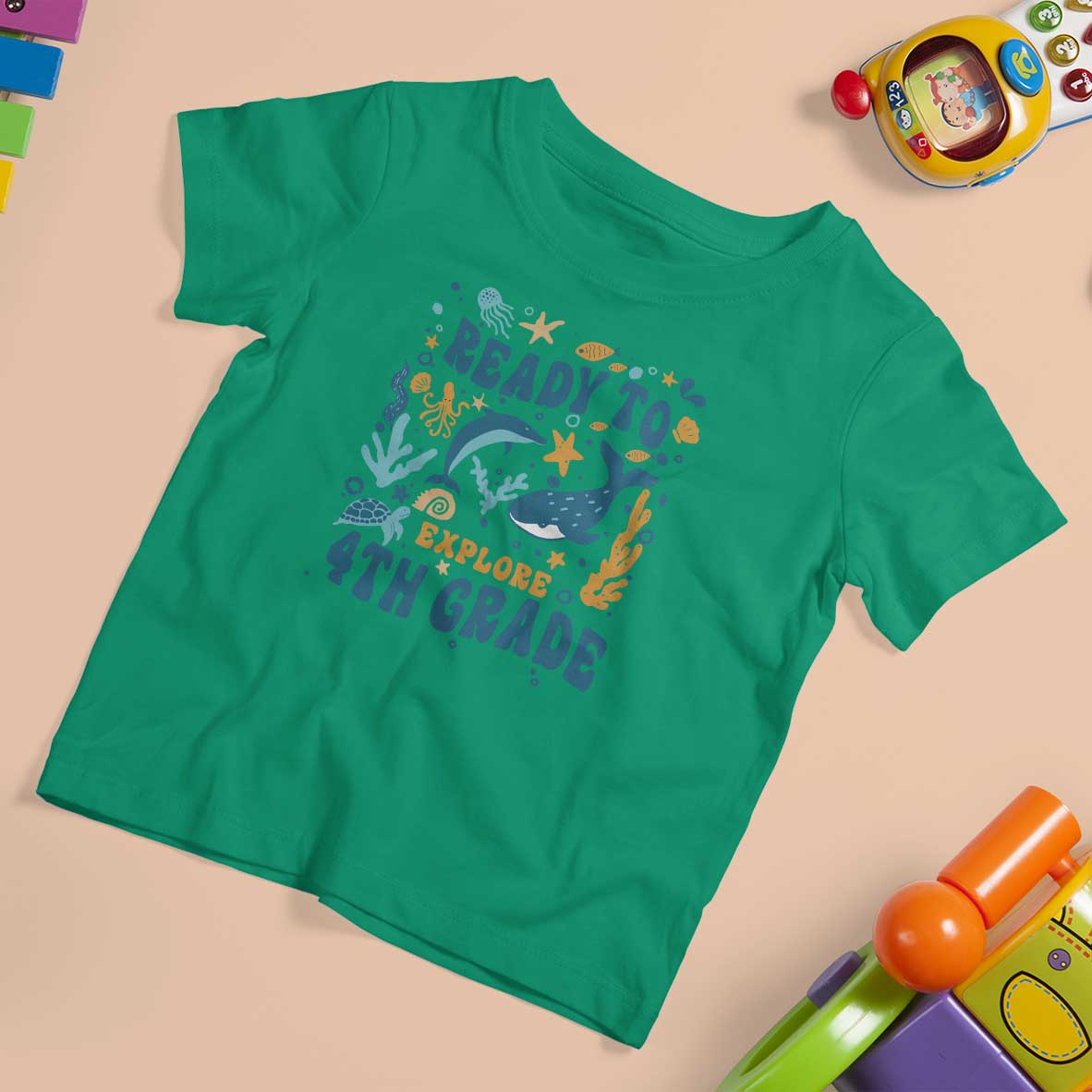 Funny Back To School Sea Animals T Shirt For Kid Ready To Explore 4TH Grade Whale Turtle - Wonder Print Shop