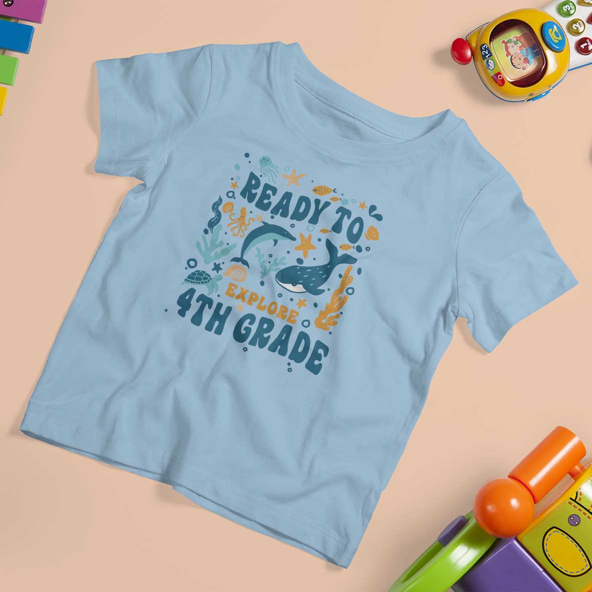Funny Back To School Sea Animals T Shirt For Kid Ready To Explore 4TH Grade Whale Turtle - Wonder Print Shop