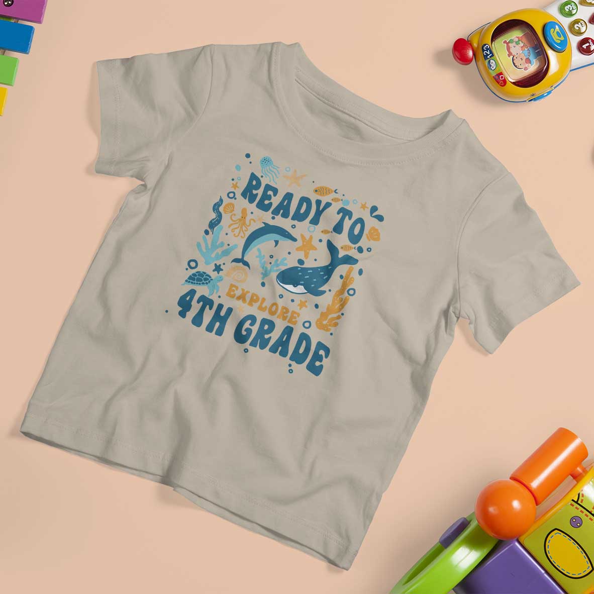 Funny Back To School Sea Animals T Shirt For Kid Ready To Explore 4TH Grade Whale Turtle - Wonder Print Shop