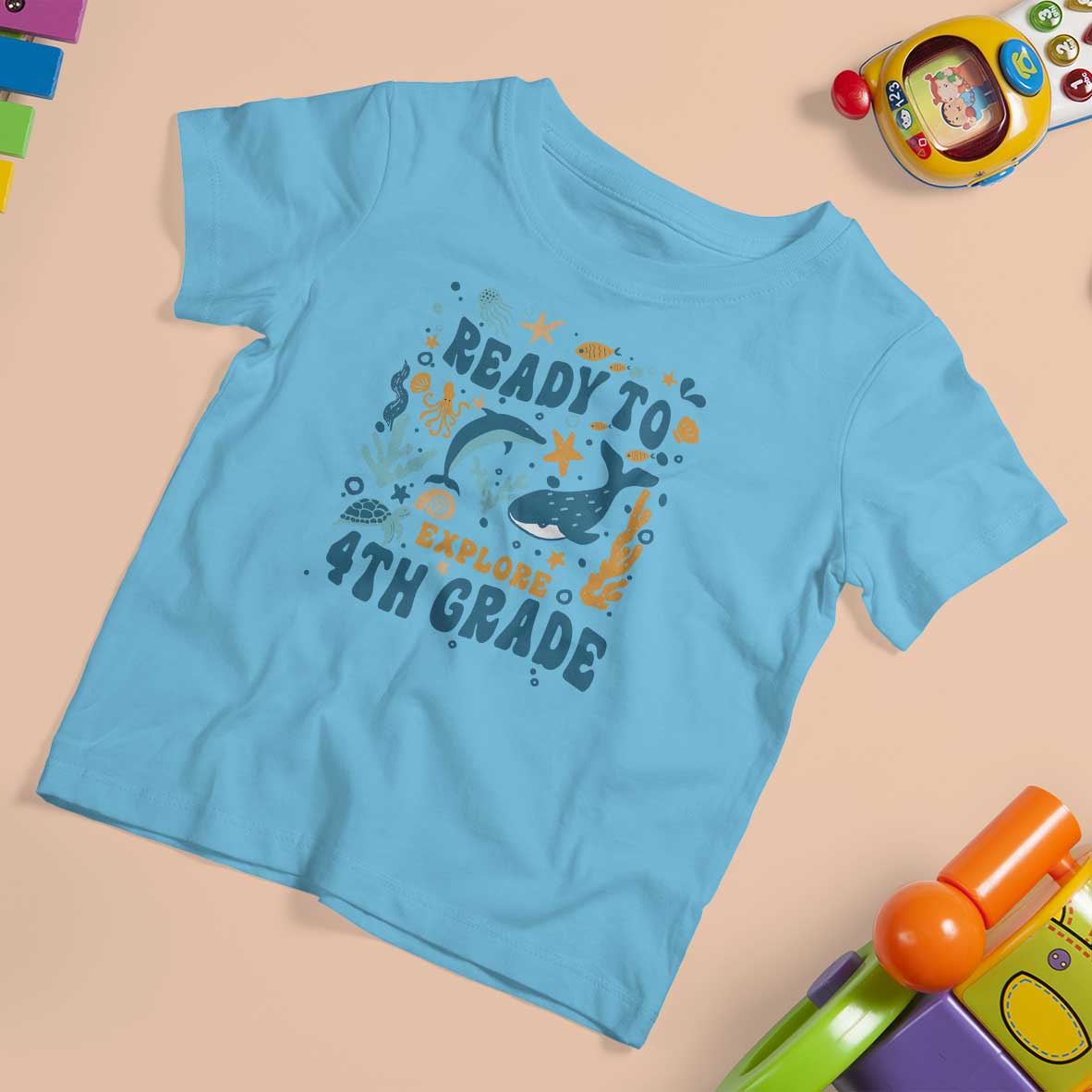 Funny Back To School Sea Animals T Shirt For Kid Ready To Explore 4TH Grade Whale Turtle - Wonder Print Shop