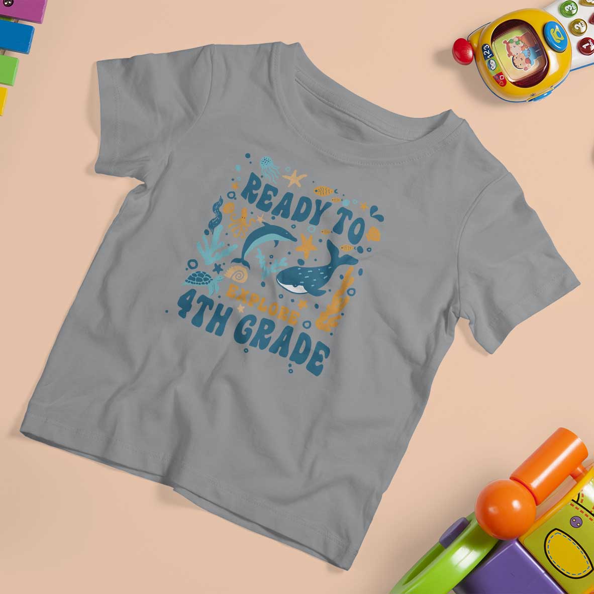 Funny Back To School Sea Animals T Shirt For Kid Ready To Explore 4TH Grade Whale Turtle - Wonder Print Shop