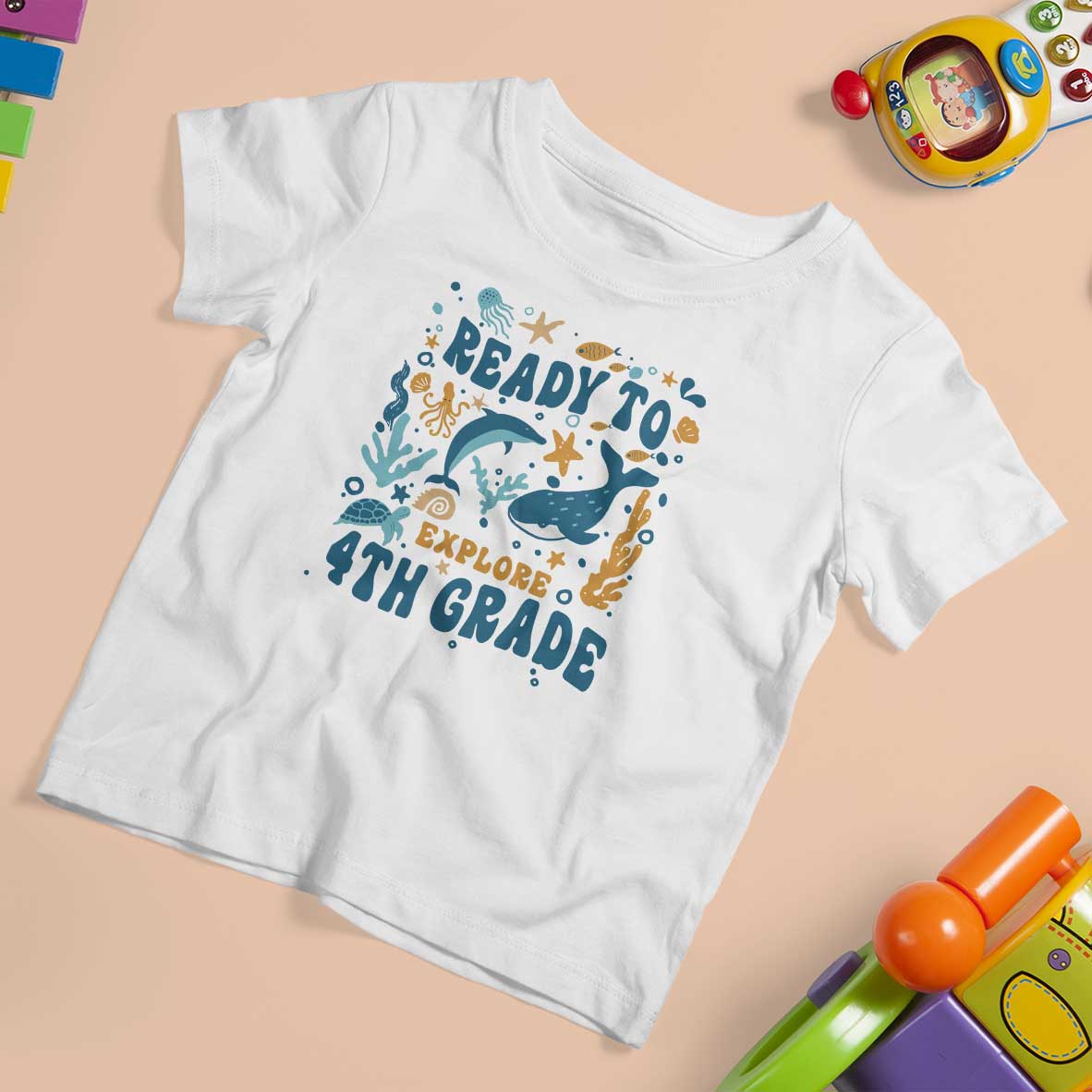 Funny Back To School Sea Animals T Shirt For Kid Ready To Explore 4TH Grade Whale Turtle - Wonder Print Shop