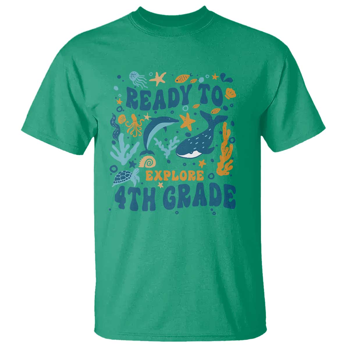 Funny Back To School Sea Animals T Shirt Ready To Explore 4TH Grade Whale Turtle - Wonder Print Shop
