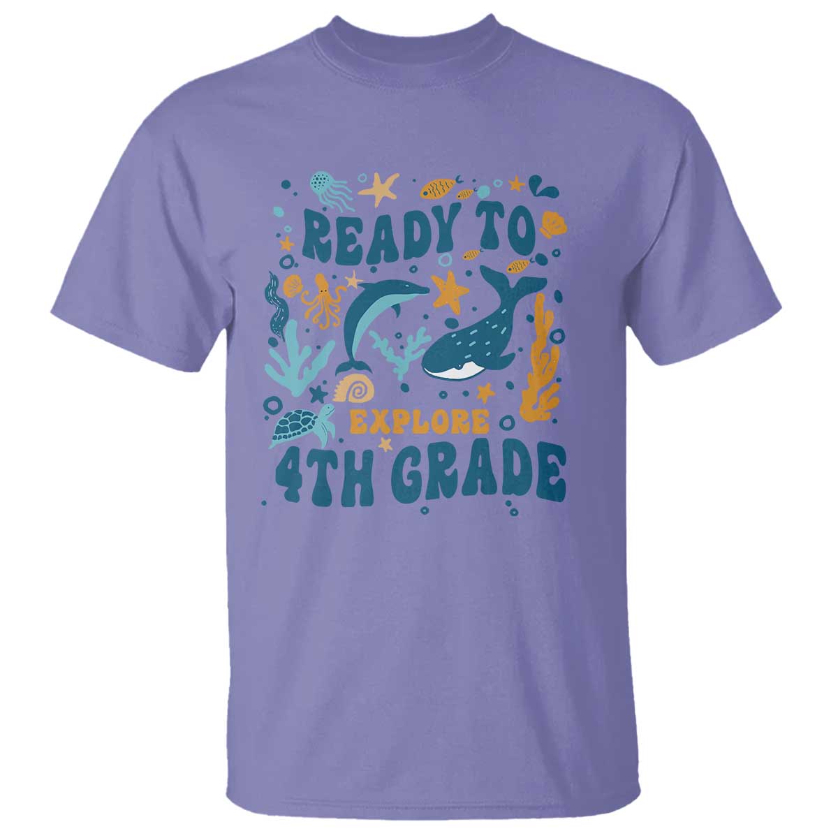 Funny Back To School Sea Animals T Shirt Ready To Explore 4TH Grade Whale Turtle - Wonder Print Shop