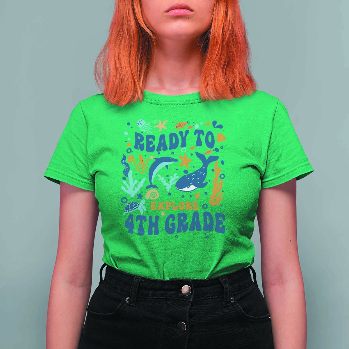 Funny Back To School Sea Animals T Shirt For Women Ready To Explore 4TH Grade Whale Turtle - Wonder Print Shop
