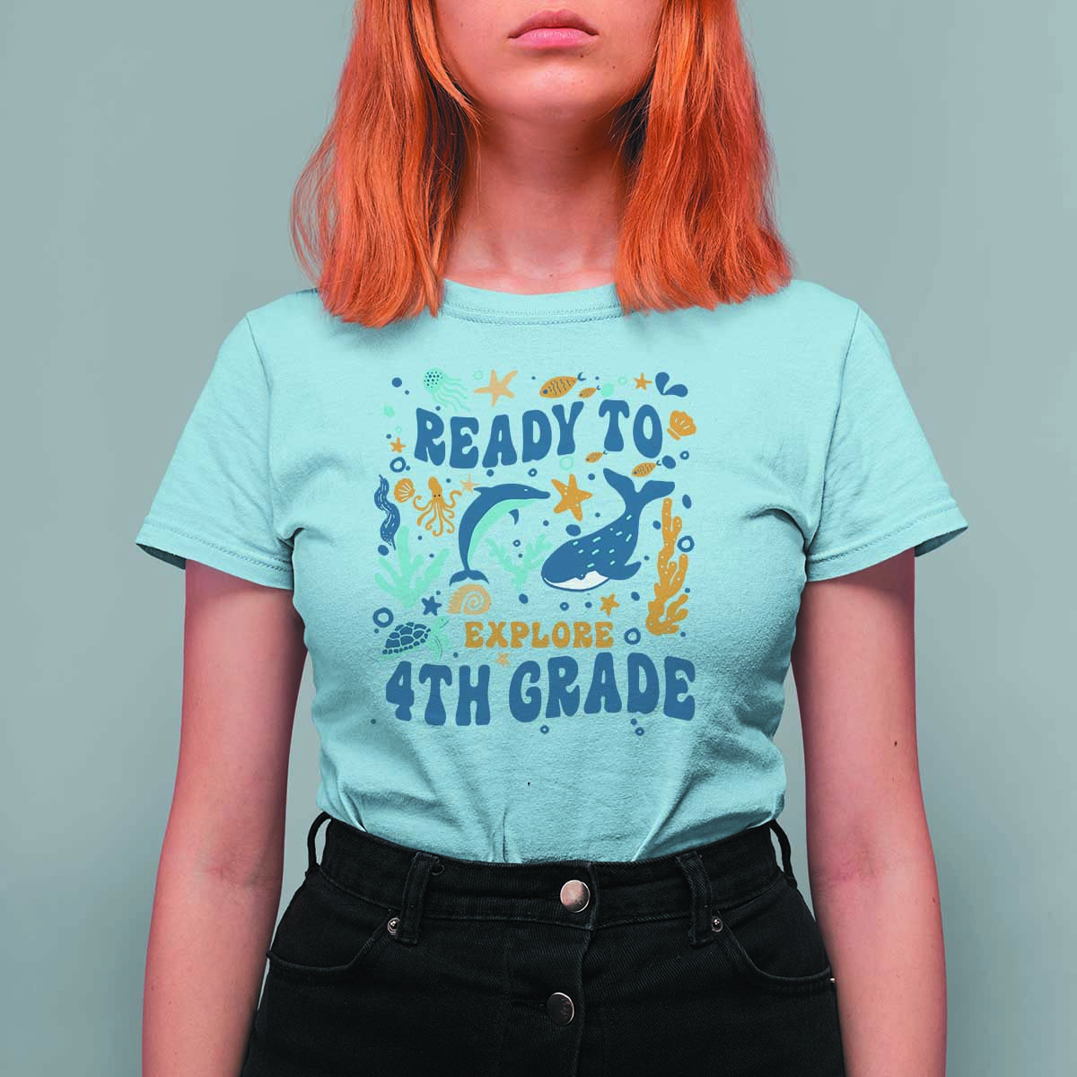 Funny Back To School Sea Animals T Shirt For Women Ready To Explore 4TH Grade Whale Turtle - Wonder Print Shop