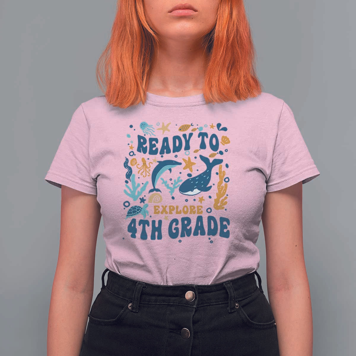Funny Back To School Sea Animals T Shirt For Women Ready To Explore 4TH Grade Whale Turtle - Wonder Print Shop