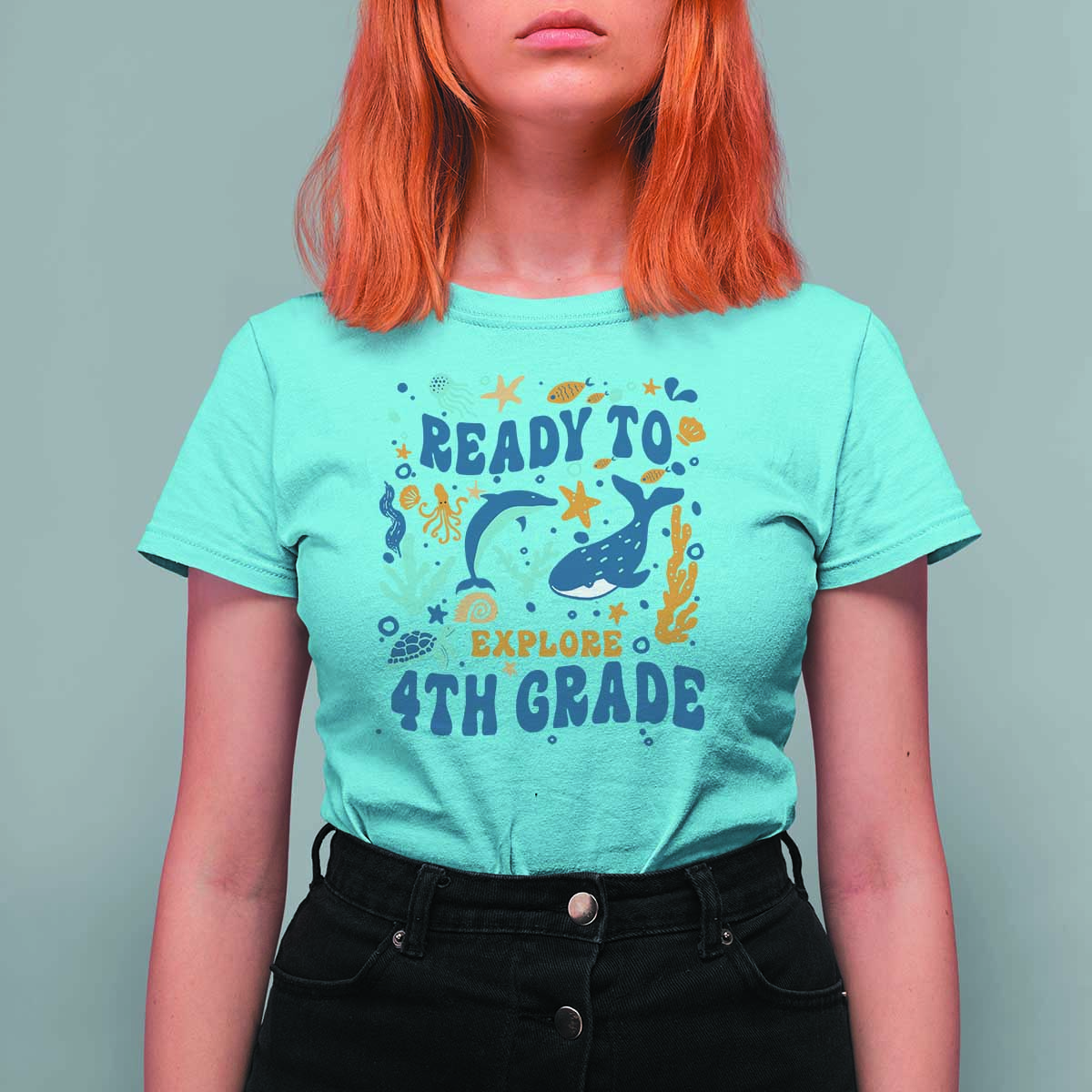 Funny Back To School Sea Animals T Shirt For Women Ready To Explore 4TH Grade Whale Turtle - Wonder Print Shop