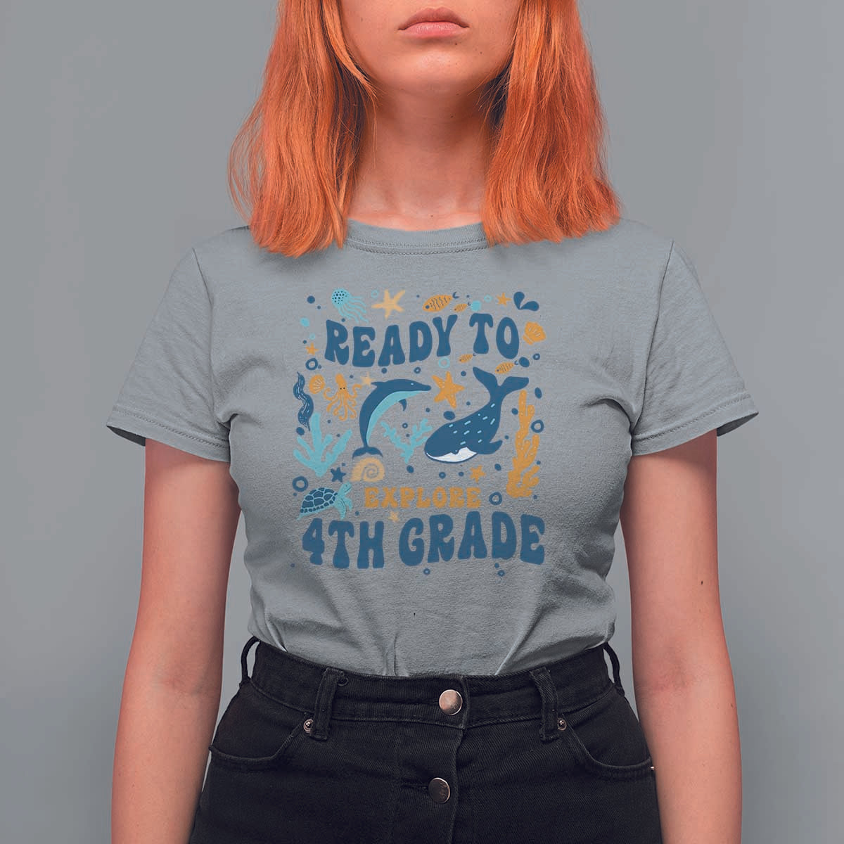 Funny Back To School Sea Animals T Shirt For Women Ready To Explore 4TH Grade Whale Turtle - Wonder Print Shop