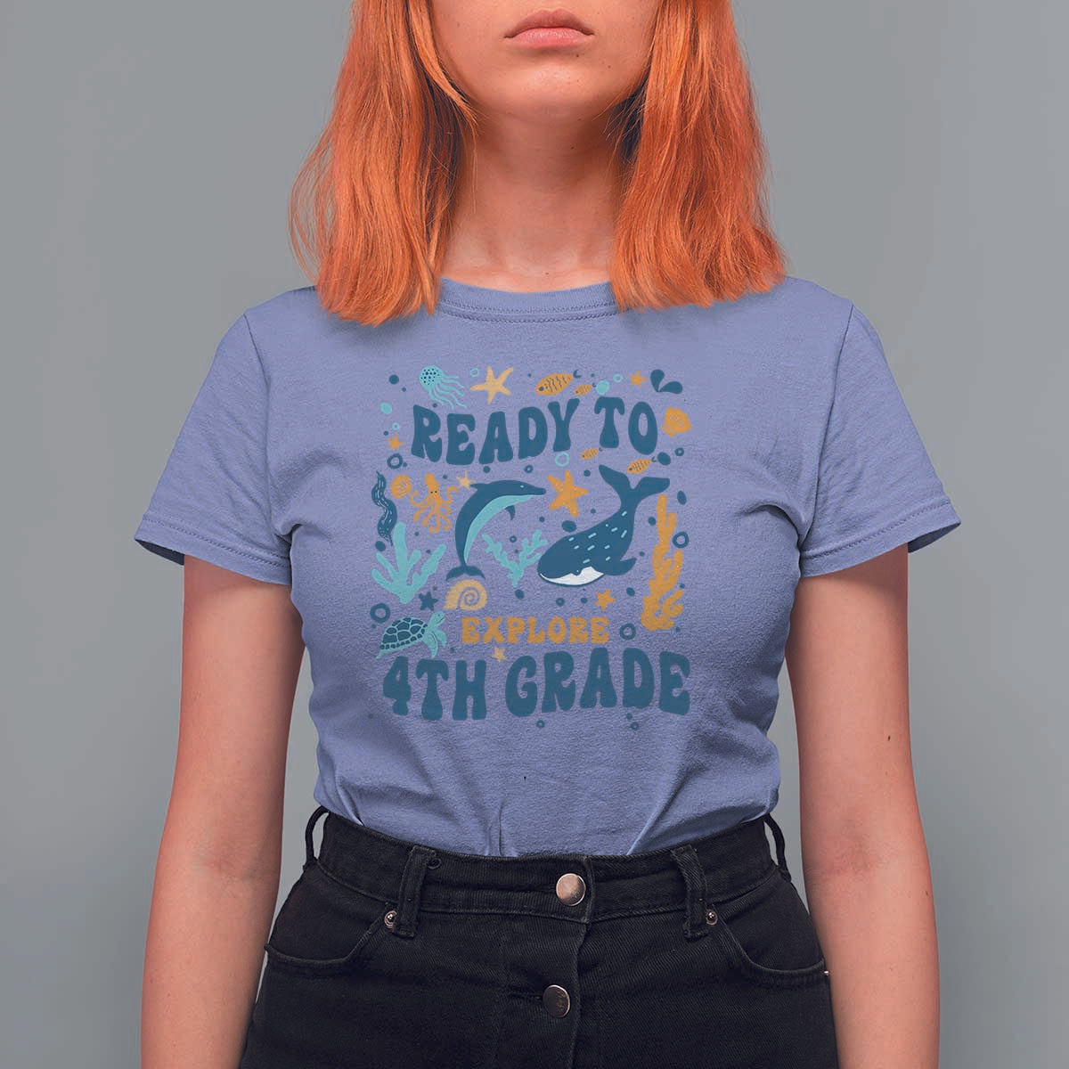 Funny Back To School Sea Animals T Shirt For Women Ready To Explore 4TH Grade Whale Turtle - Wonder Print Shop