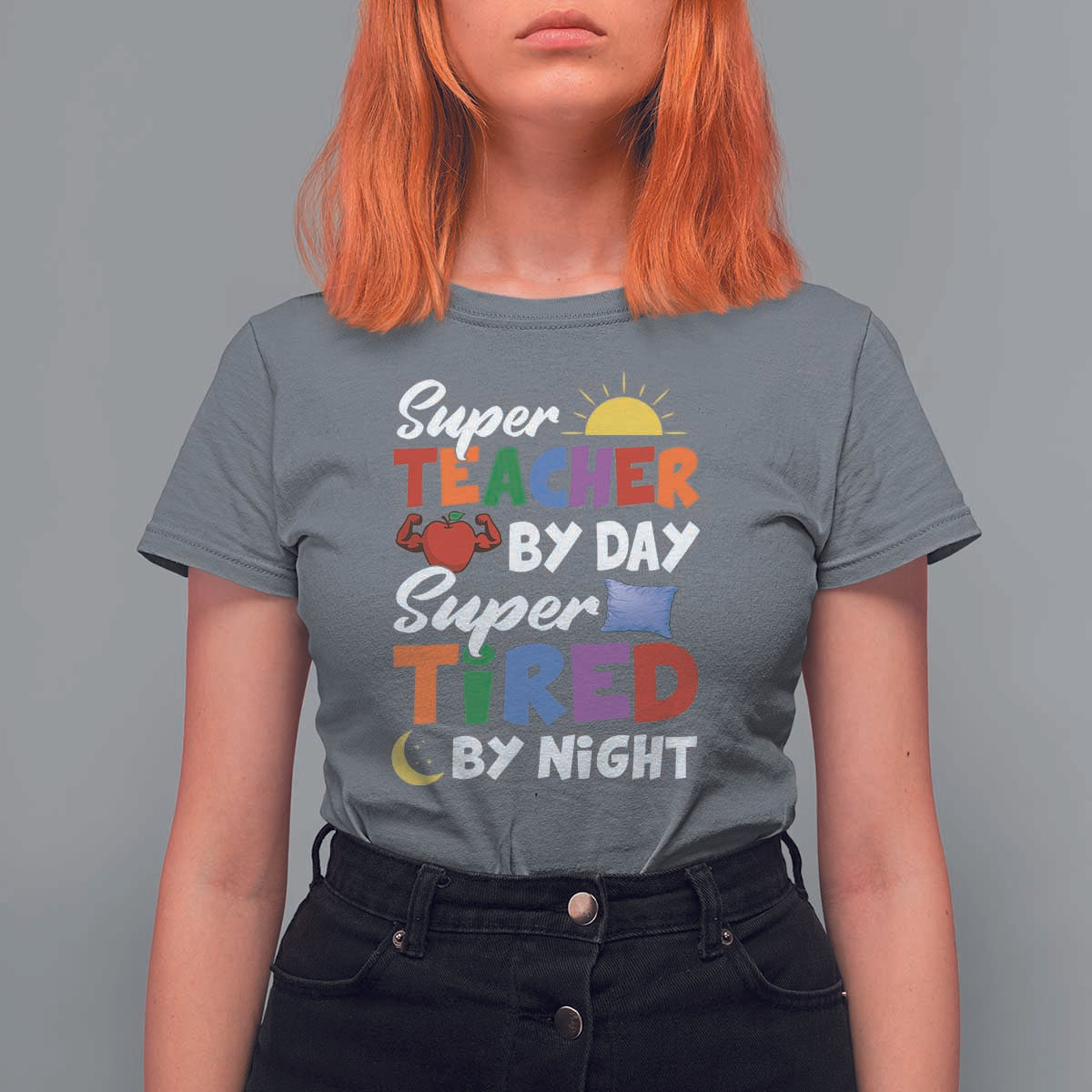 Funny Teacher T Shirt For Women Super Teacher By Day Super Tired By Night Sun Pillow - Wonder Print Shop