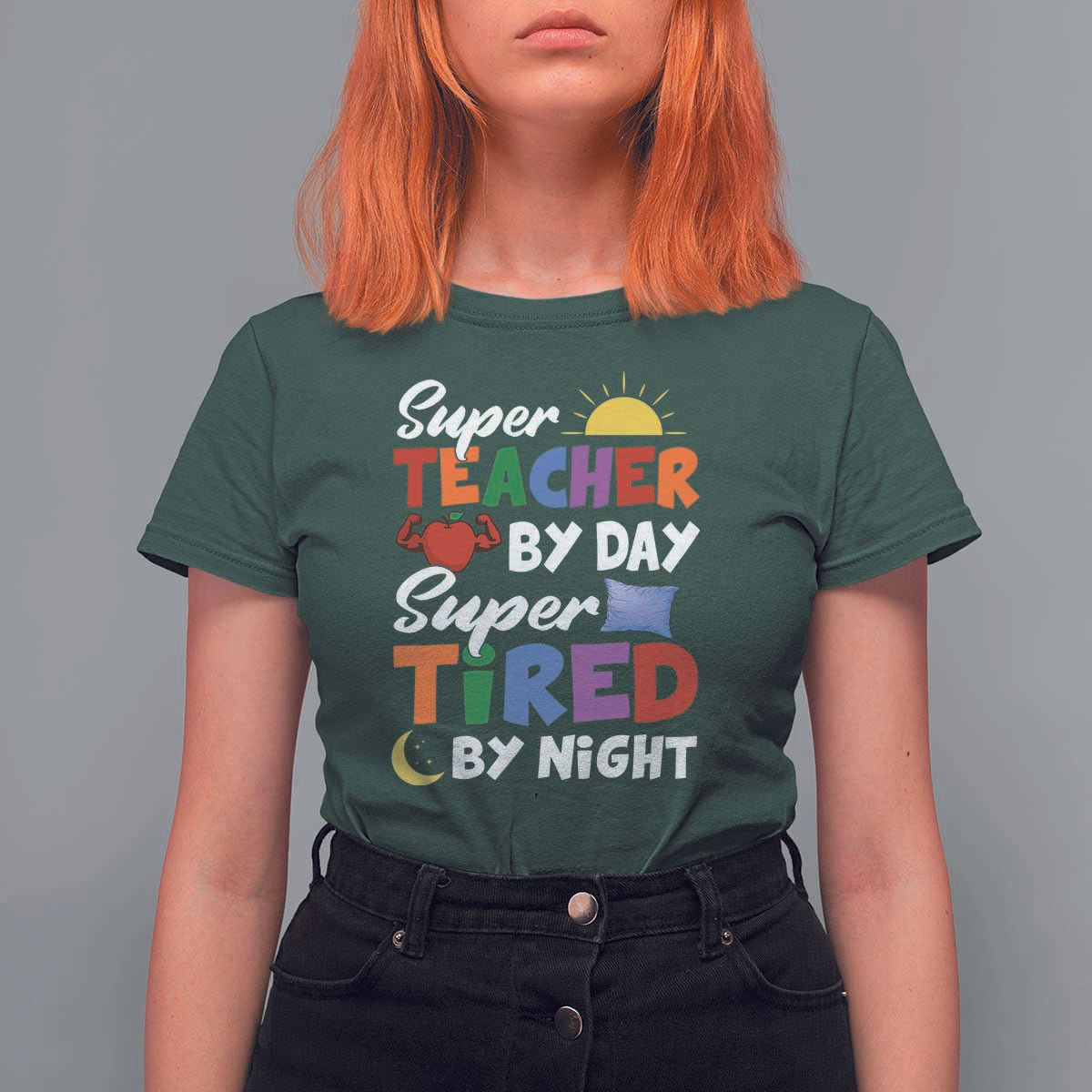 Funny Teacher T Shirt For Women Super Teacher By Day Super Tired By Night Sun Pillow - Wonder Print Shop