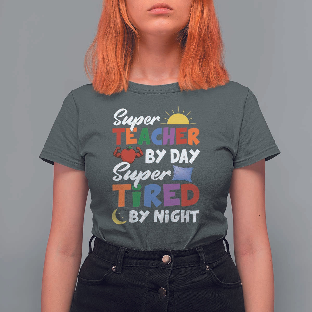 Funny Teacher T Shirt For Women Super Teacher By Day Super Tired By Night Sun Pillow - Wonder Print Shop
