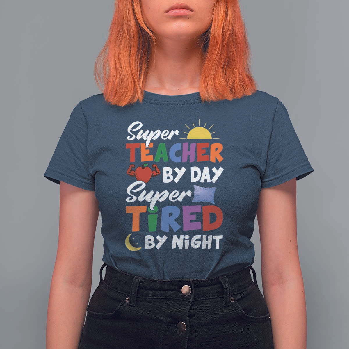 Funny Teacher T Shirt For Women Super Teacher By Day Super Tired By Night Sun Pillow - Wonder Print Shop