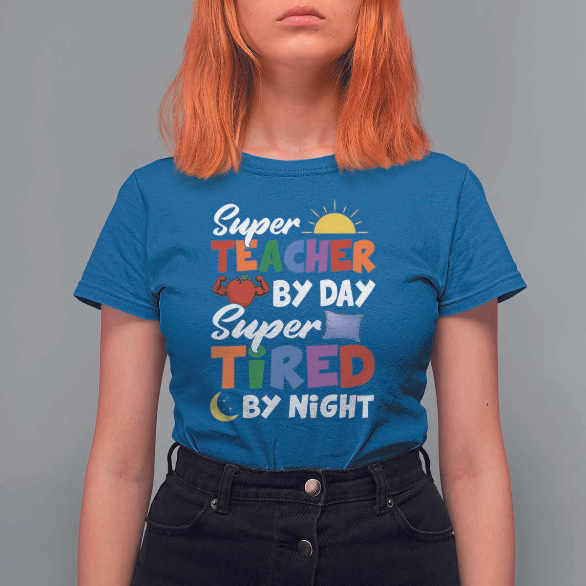 Funny Teacher T Shirt For Women Super Teacher By Day Super Tired By Night Sun Pillow - Wonder Print Shop