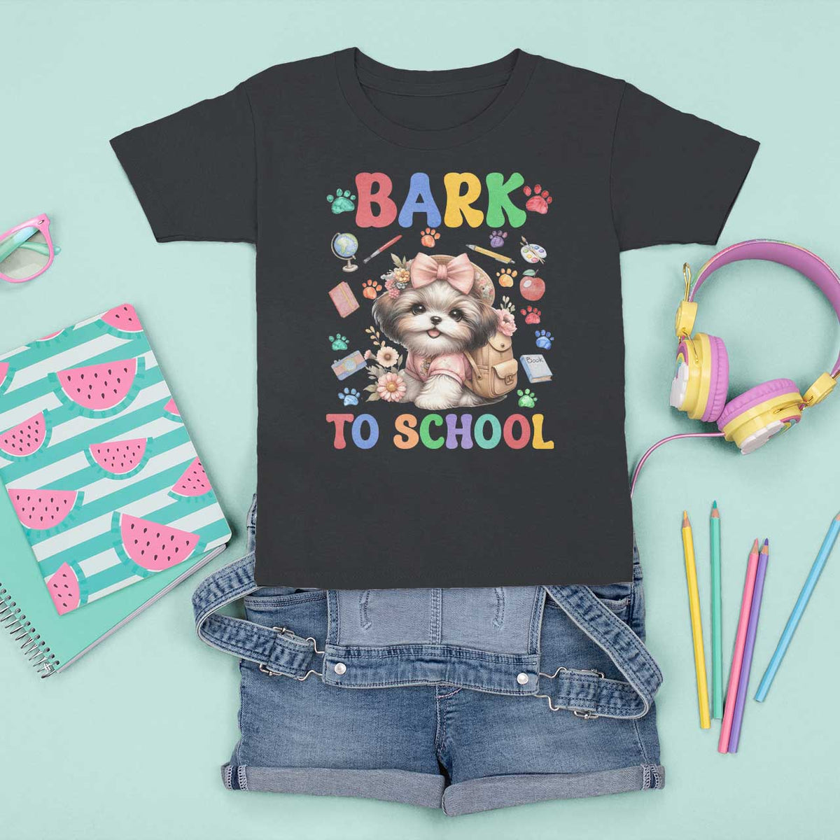 Funny Bark To School T Shirt For Kid Shih Tzu Dogs School Supplies Paw - Wonder Print Shop