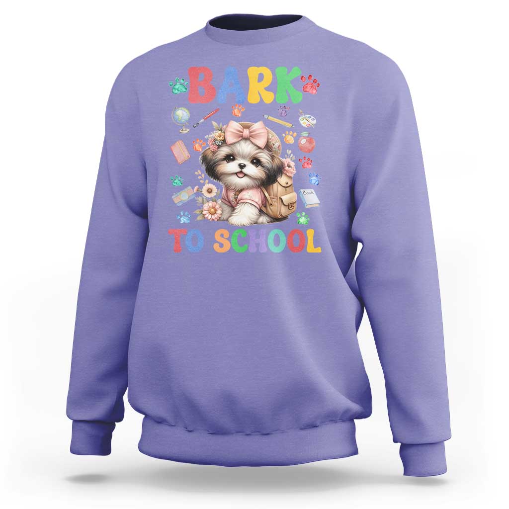Funny Bark To School Sweatshirt Shih Tzu Dogs School Supplies Paw - Wonder Print Shop