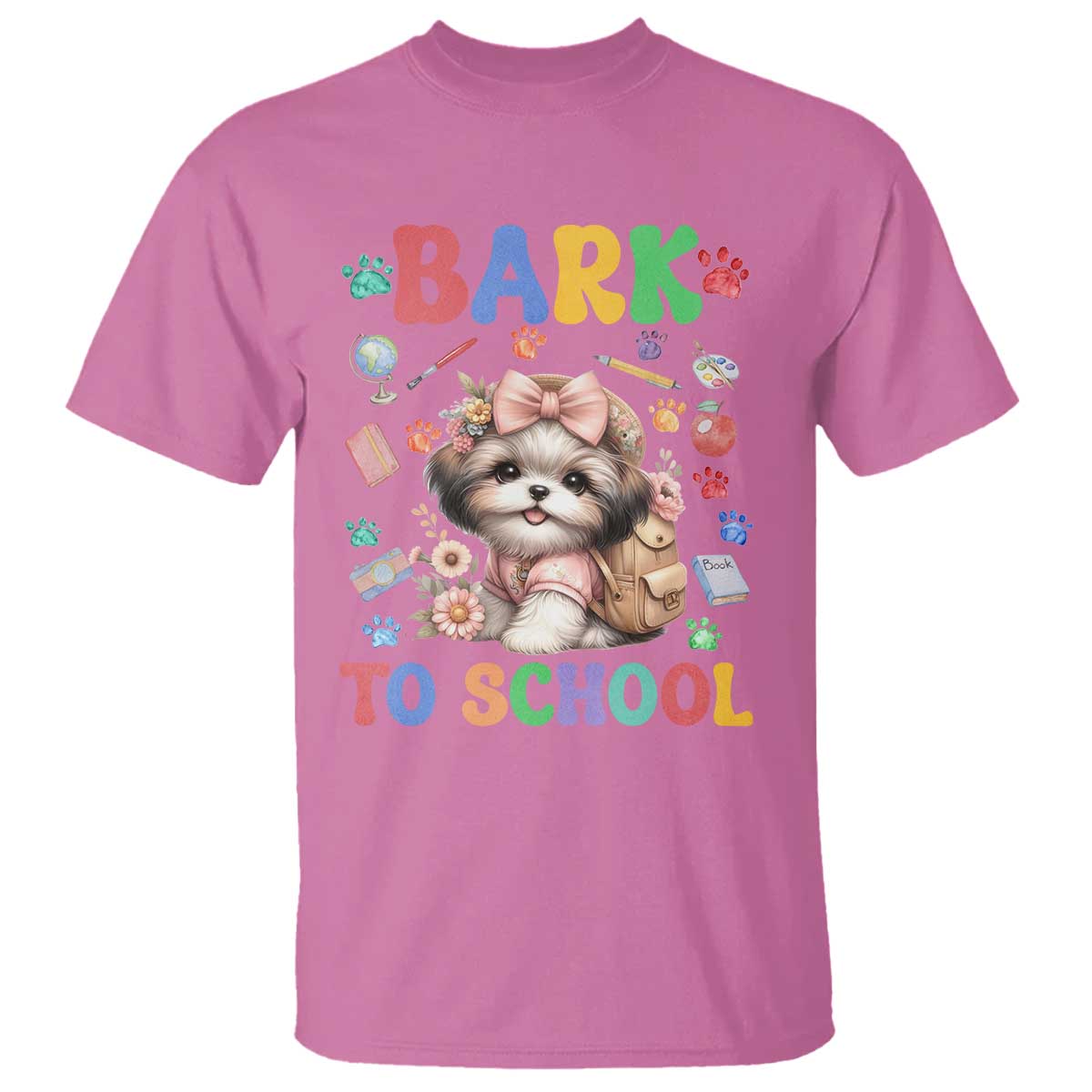 Funny Bark To School T Shirt Shih Tzu Dogs School Supplies Paw - Wonder Print Shop