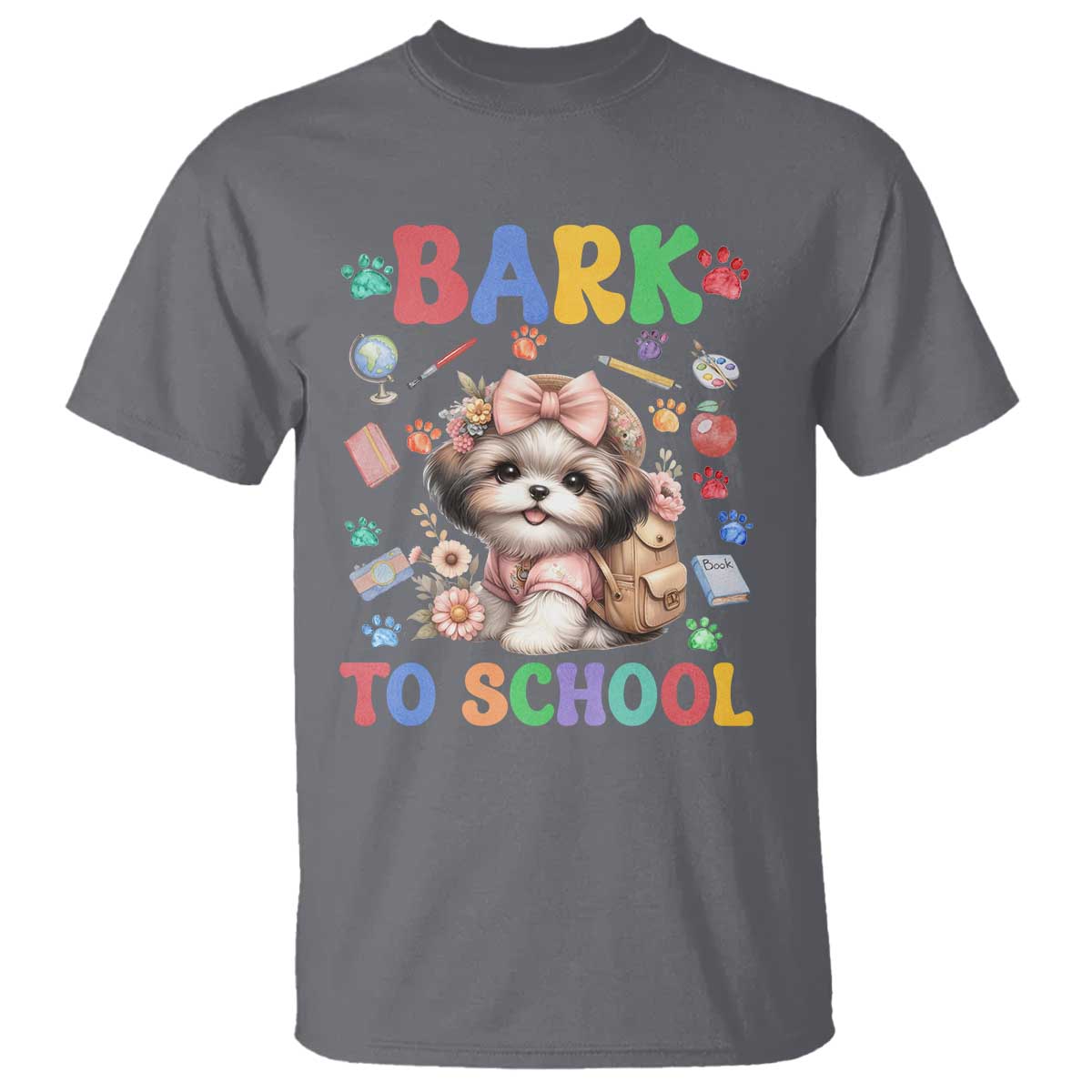 Funny Bark To School T Shirt Shih Tzu Dogs School Supplies Paw - Wonder Print Shop