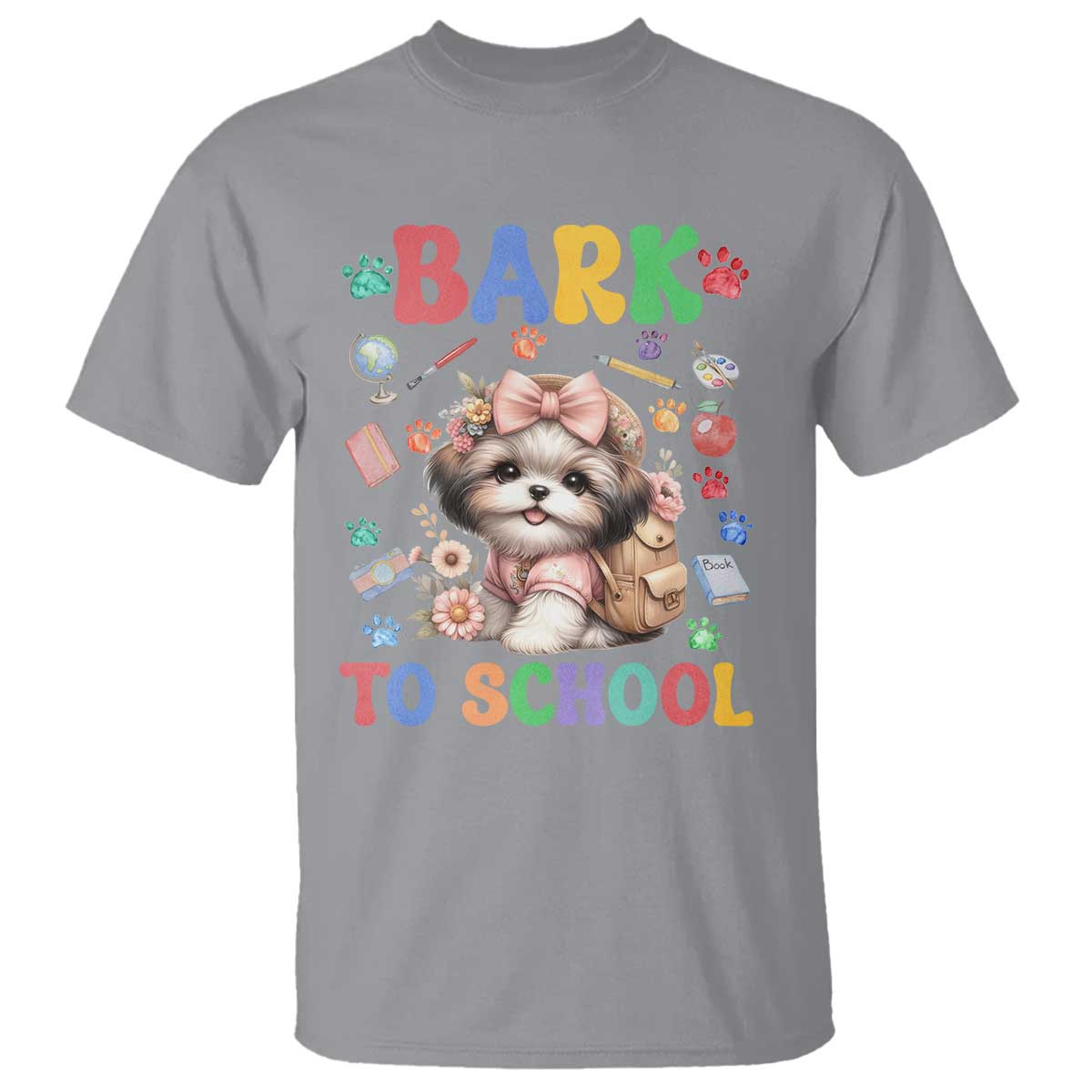 Funny Bark To School T Shirt Shih Tzu Dogs School Supplies Paw - Wonder Print Shop