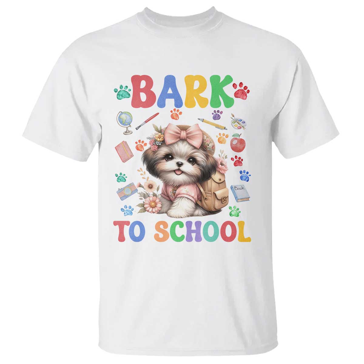 Funny Bark To School T Shirt Shih Tzu Dogs School Supplies Paw - Wonder Print Shop
