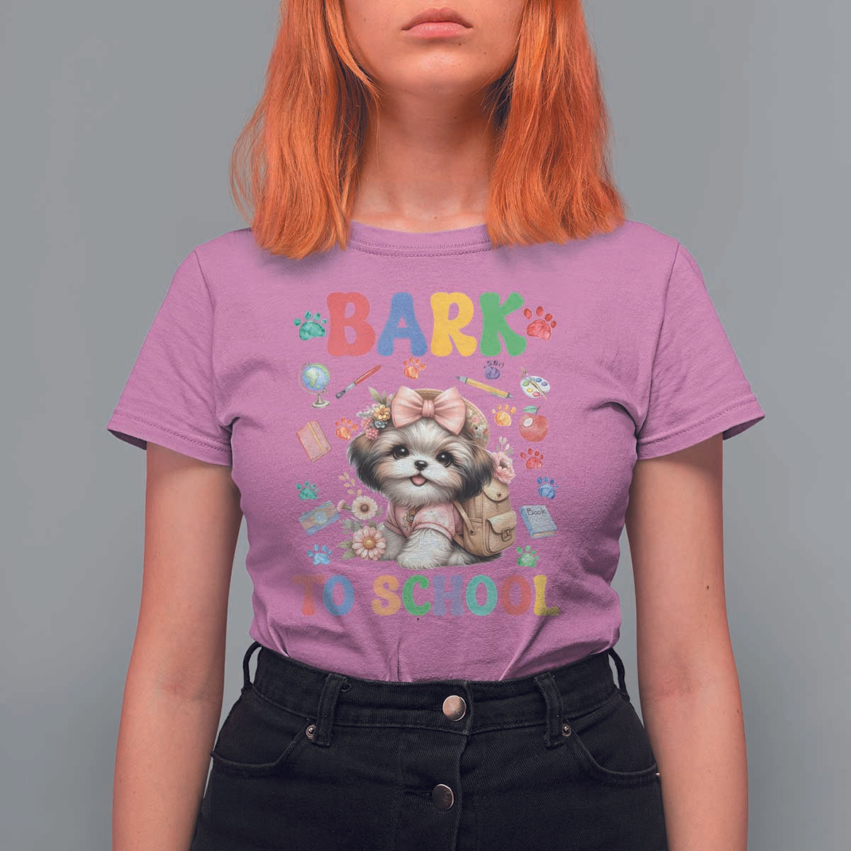 Funny Bark To School T Shirt For Women Shih Tzu Dogs School Supplies Paw - Wonder Print Shop