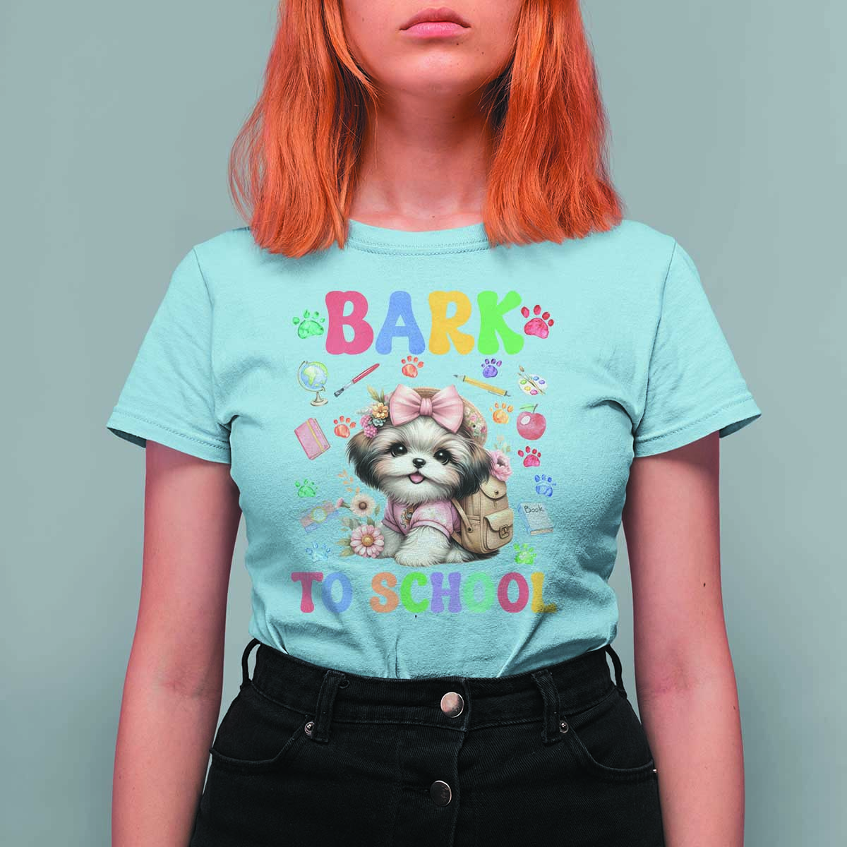 Funny Bark To School T Shirt For Women Shih Tzu Dogs School Supplies Paw - Wonder Print Shop