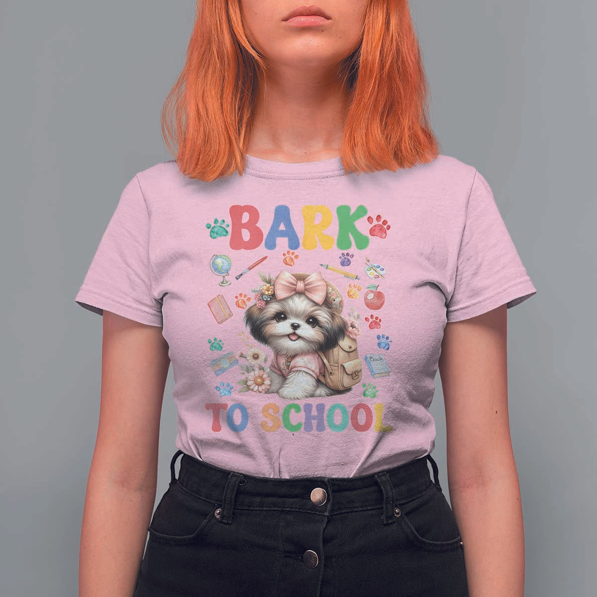 Funny Bark To School T Shirt For Women Shih Tzu Dogs School Supplies Paw - Wonder Print Shop