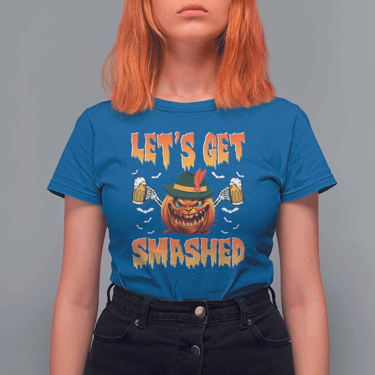 Funny Let's Get Smashed T Shirt For Women Oktoberfest Pumpkin Beer Tyrolean Hat - Wonder Print Shop
