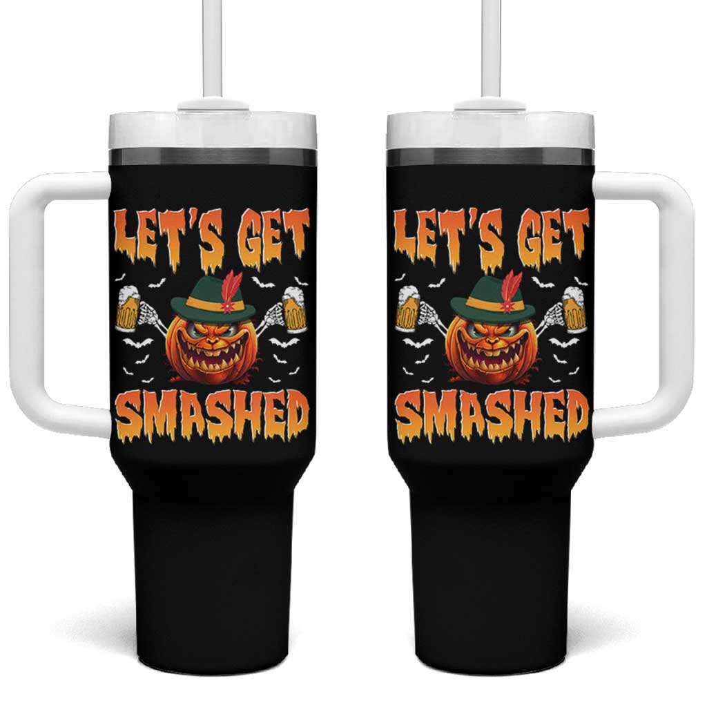 Funny Let's Get Smashed Tumbler With Handle Oktoberfest Pumpkin Beer Tyrolean Hat - Wonder Print Shop