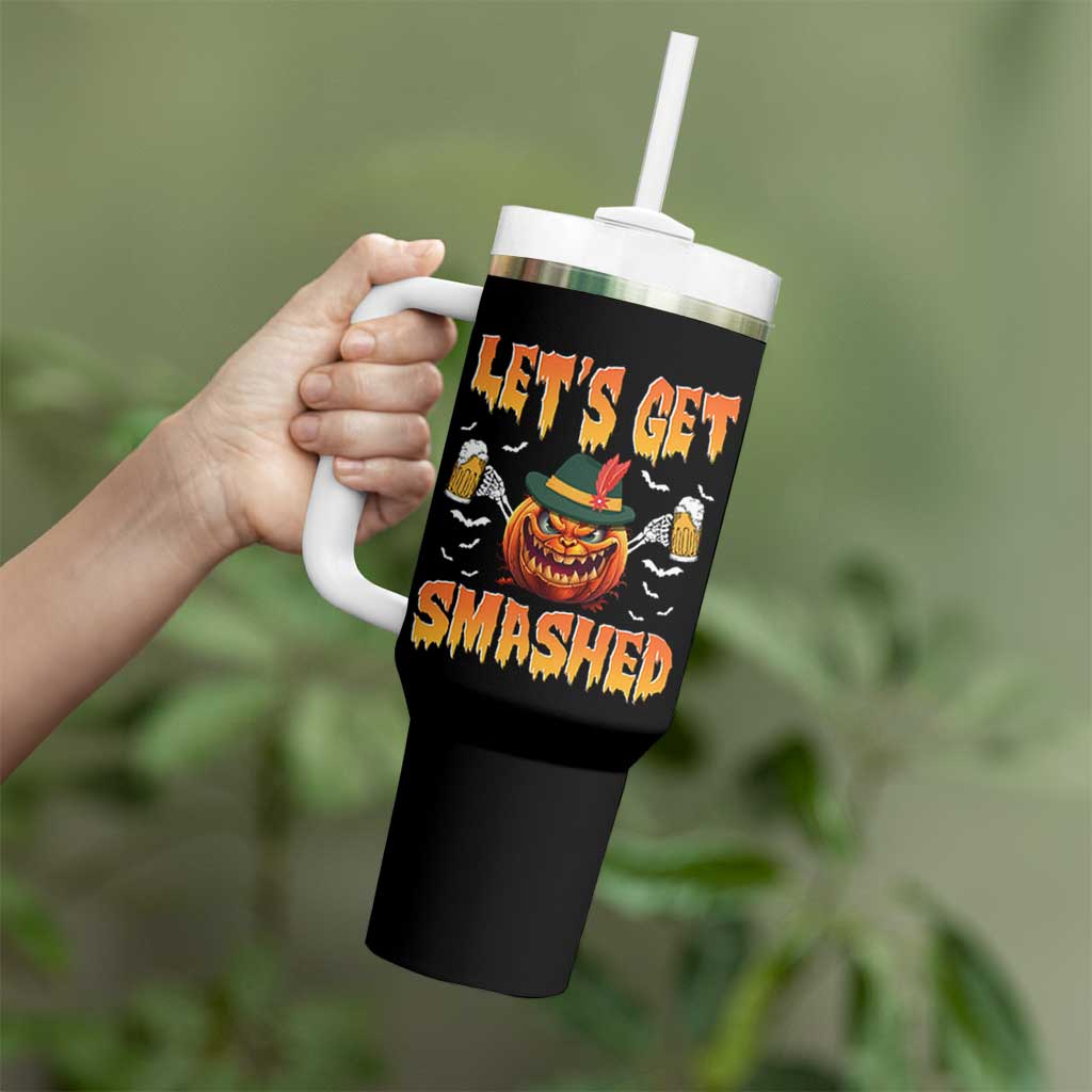 Funny Let's Get Smashed Tumbler With Handle Oktoberfest Pumpkin Beer Tyrolean Hat - Wonder Print Shop